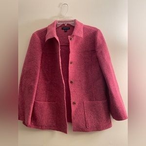 Land’s End Women’s Jacket Coat 100% Sheeps Wool Pink Buttons Pockets